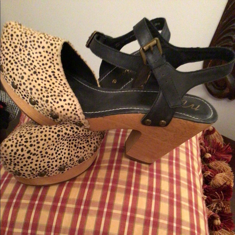 Matisse x Free People snow leopard print clogs